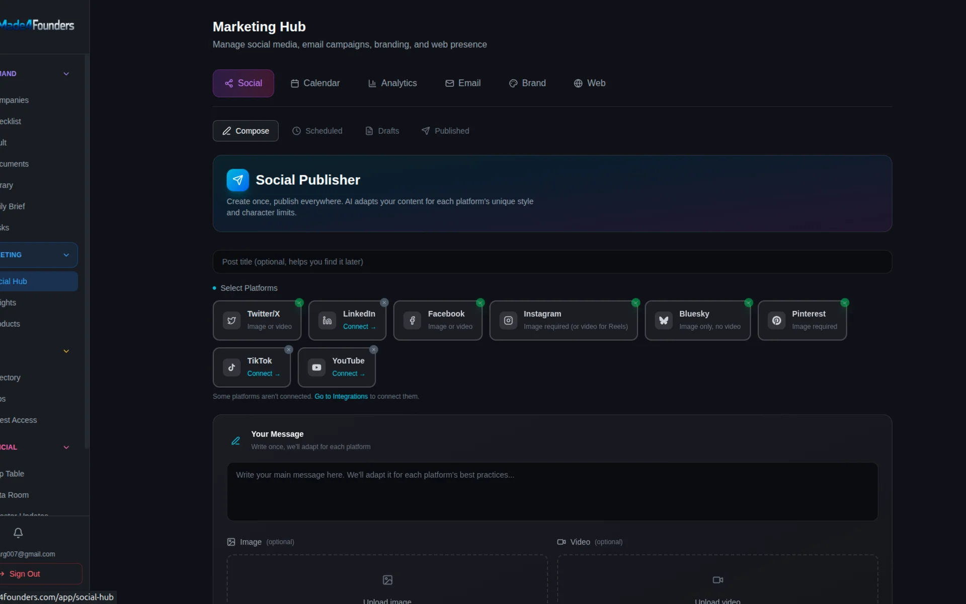 Made4Founders dashboard featuring startup tools, content management, user analytics, and integrated payment processing