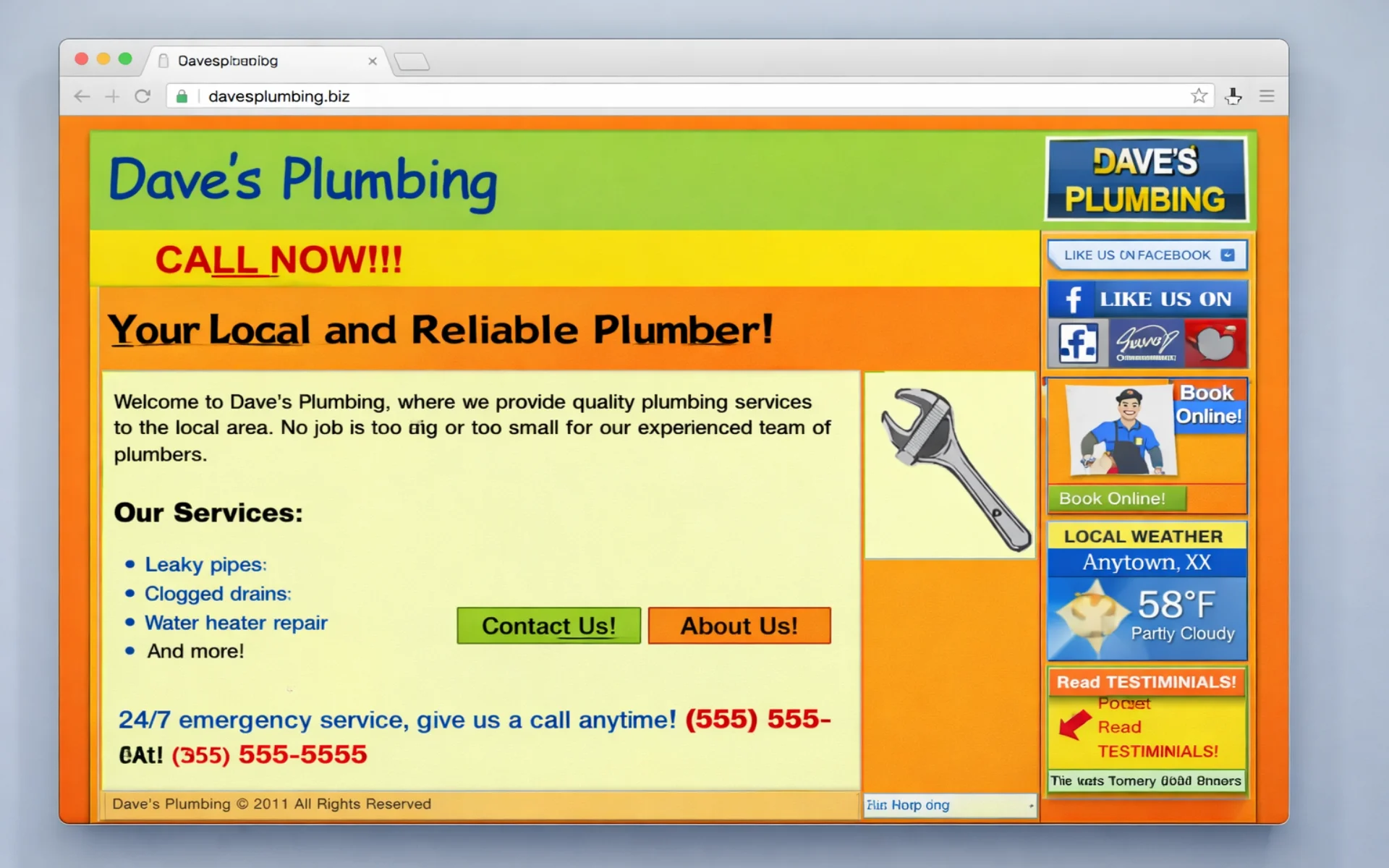Before redesign — outdated website with poor layout, low contrast text, cluttered navigation, and no clear call-to-action